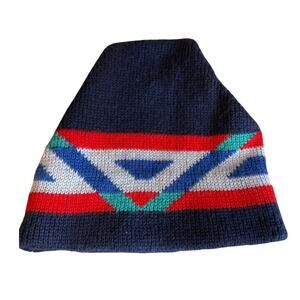 Vintage 80s Smiley Wool Ski Beanie hat Blue Red